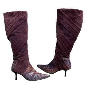 Romenni 80s Vibe Elegant Knee-High Kitten Heel Pointed Toe Boots Suede Snake 36